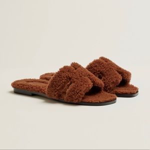 HERMES Oran Teddy Wool H Sandal NEW IN BOX 37